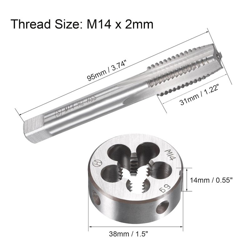 TOP-VIGOR M14 x 2mm Metric Tap and Die Set, Right Hand Machine Thread Tap with Round Threading Die for Making or Repairing Threads on Iron, Copper, Steel and Other Metal Materials - Image 2